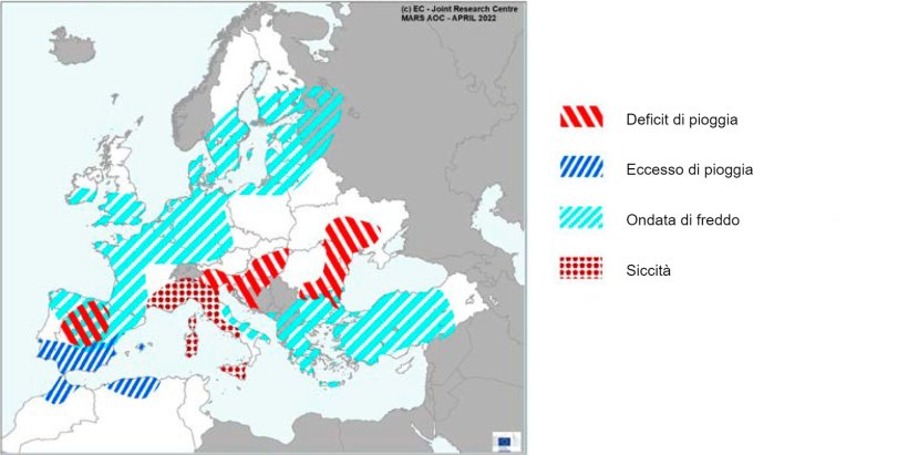 Mappa 1. Eventi meteorologici estremi in Europa dal 1 marzo al 22 marzo 2022 (fonte: MARS Butlletin 26/04/2022).
