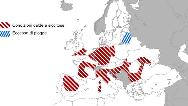 Mappa 1. Eventi meteorologici estremi in Europa dal 1 luglio al 19 agosto 2022 (fonte: Bollettino MARS 22/08/2022).
