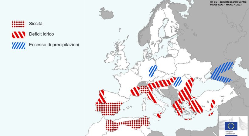 Mappa 1. Eventi meteorologici estremi in Europa dal 1° febbraio al 17 marzo 2023 (fonte: MARS Butlletin 03/20/2023).