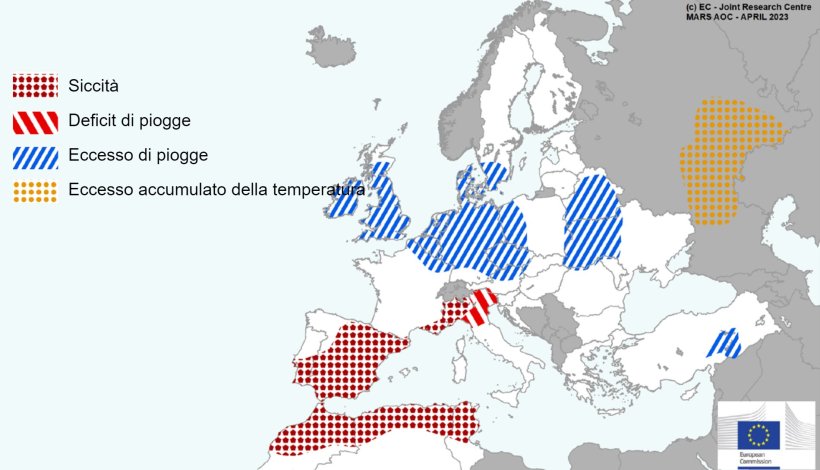 Mappa 1. Eventi meteorologici estremi in Europa dal 1 marzo al 17 aprile 2023 (fonte: MARS Bulletin 04/24/2023).
