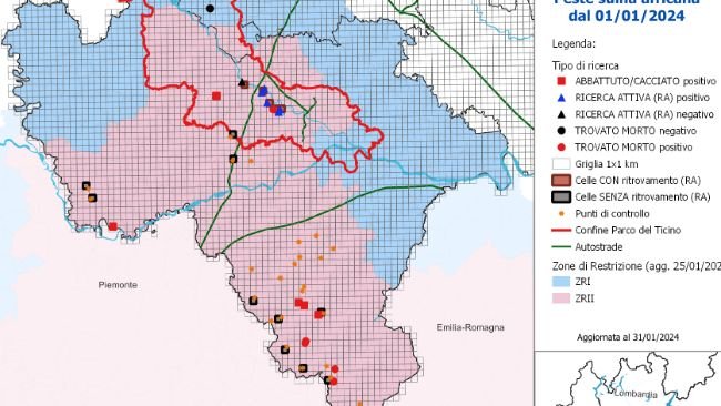 Figura rappresentativa delle azioni di sorveglianza alla Peste Suina Africana dal 1° gennaio 2024.