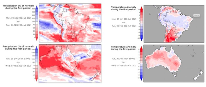 Mappa 2. Previsioni climatiche nell'emisfero sud (fonte: www.smn.gob.ar)