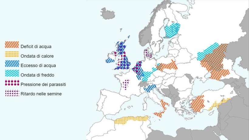 Mappa 1. Eventi climatici estremi in Europa dal 1 aprile 2024 al 18 maggio 2024 (fonte: MARS Bulletin 27/05/2024).