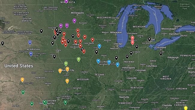 Dislocamento nello Stato di Iowa. Fonte: https://www.ipic.iastate.edu/