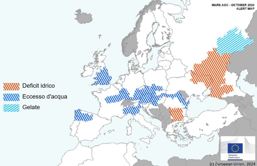 Mappa 1. Eventi climatici estremi in Europa dal 1 settembre 2024 al 19 ottobre 2024 (fonte: MARS Bulletin 28/10/2024).