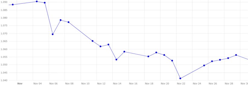 Grafico 5. Evoluzione del tasso di cambio euro/dollaro nel mese di novembre (fonte: Banca Centrale Europea).
