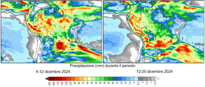 Mappa 2: Previsioni climatiche nell'emisfero sud (fonte: Grads/Cola).
