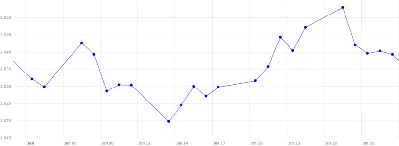 Grafico 5. Evoluzione del tasso di cambio euro/dollaro a gennaio (fonte: Banca Centrale Europea).
