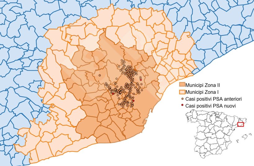 Localizzazione dettagliata dei casi di cinghiali rilevati nella zona soggetta a restrizioni II (settimana 27). Fonte: 333 sulla base dei dati MAPA e SVO.