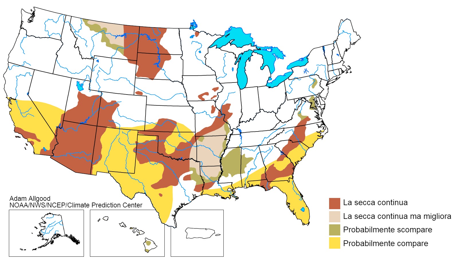 Tendenza stagionale di secca negli USA: 21 dicembre 2017 - 31 marzo de 2018
