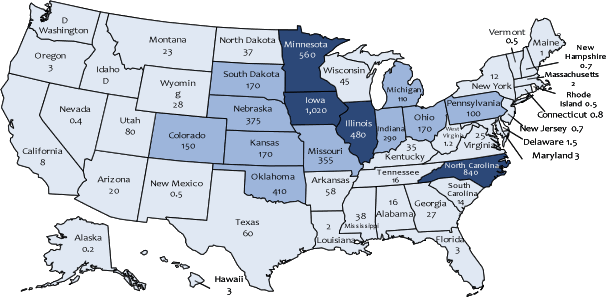 Cerdos reproductores por estados en 2010