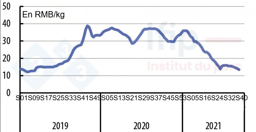 Evoluci&oacute;n semanal del precio del vivo en China. Fuente: Ministerio de Agricultura de China.
