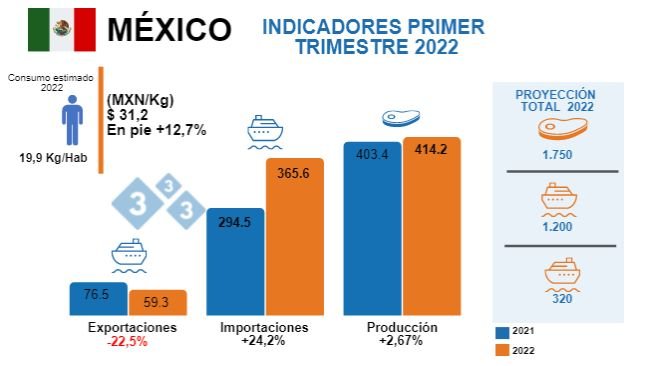 Fuentes: Secretaría de Agricultura y Desarrollo Rural de México - SNIIM - GCMA - USDA
Variaciones % respecto al mismo período de 2021. Cifras en miles de toneladas