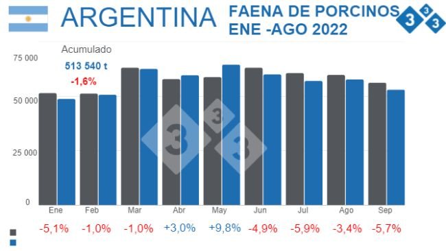 Fuente: Secretaría de Agricultura Ganadería y Pesca - Ministerio de Economía Argentina. % Variaciones porcentuales respecto 2021. Cifras en toneladas.