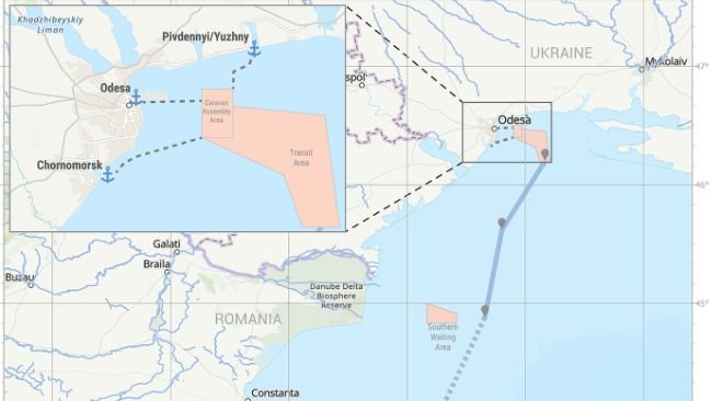 Mapa del corredor de granos del Mar Negro. Centro de Coordinación Conjunta de la Iniciativa de Granos del Mar Negro de las Naciones Unidas.