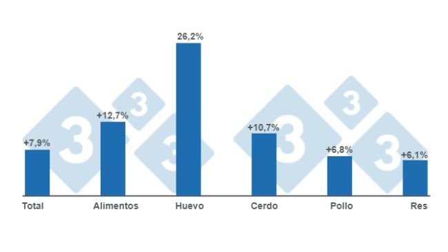 Gráfico 1: Variación del índice Nacional de los Precios al Consumidor para la primera quincena de enero 2023. Elaborado por el Departamento de Economía e Inteligencia de Mercados con datos de la Secretaría de Agricultura y Desarrollo Rural de México.