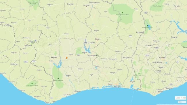Location of ASF outbreak in Sassandra-Marahoué, Cote D'Ivoire.