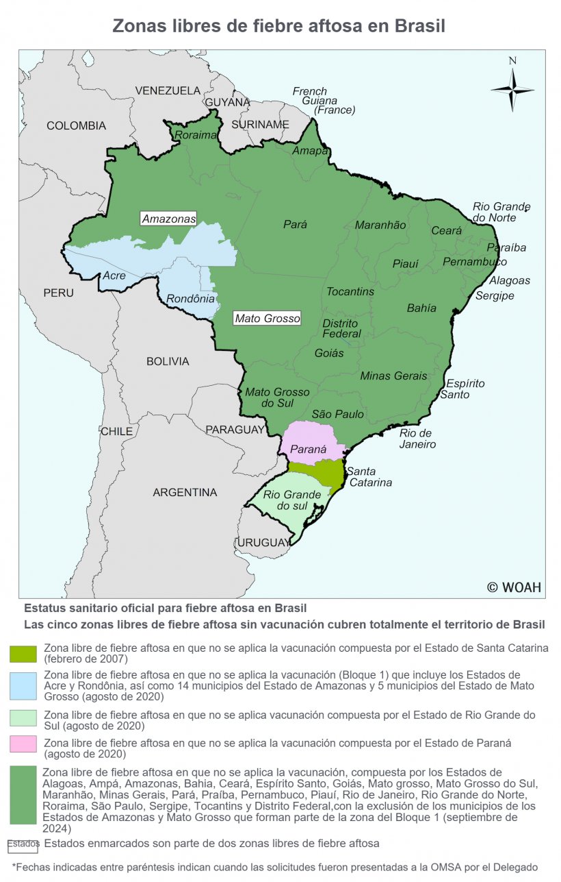 FMD-free zones in Brazil. Source: WOAH.
