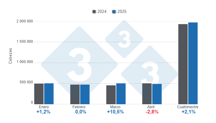 Gráfico 1: Beneficio de porcinos en el primer cuatrimestre de 2025, variaciones anuales 

Elaborado por el Departamento de Economía y Sostenibilidad de 333 Latinoamérica con datos del DANE.