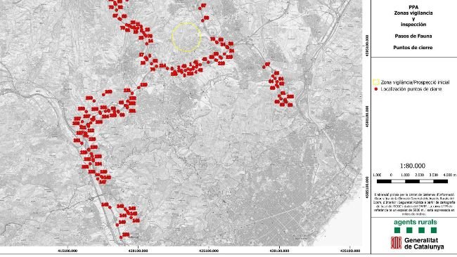 Figura 4. Puntos de control en zonas de vallados de la zona core y en parque natural de la Collserola