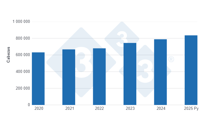 Gráfico 1: Evolución de la faena de porcinos en Paraguay en los últimos 5 años, variaciones anuales. Año 2025 proyectado.