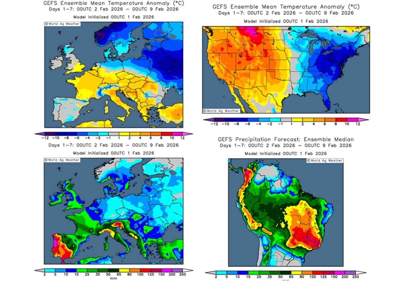 Previsión del clima en el hemisferio sur y en Europa (fuente: Grads/Cola)