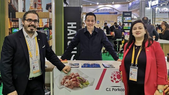 Aspecto del stand de CI Porkco y Porkcolombia en la anterior versión de la feria CIIE, en Shanghái.