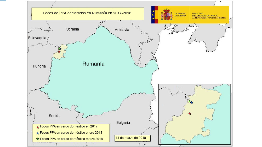 Focos Rumanía 2017-2018 (fuente RASVE-ADNS)