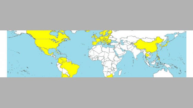 Países en los que se ha diagnosticado ES-PCV2 (en amarillo).