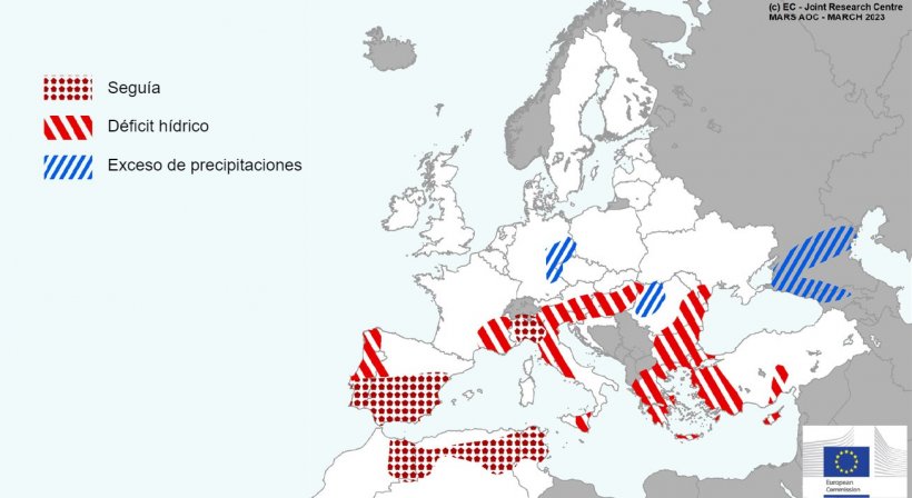 Mapa 1. Eventos climáticos extremos en Europa del 1 de febrero al 17 de marzo del 2023 (fuente: MARS Butlletin 20/03/2023).