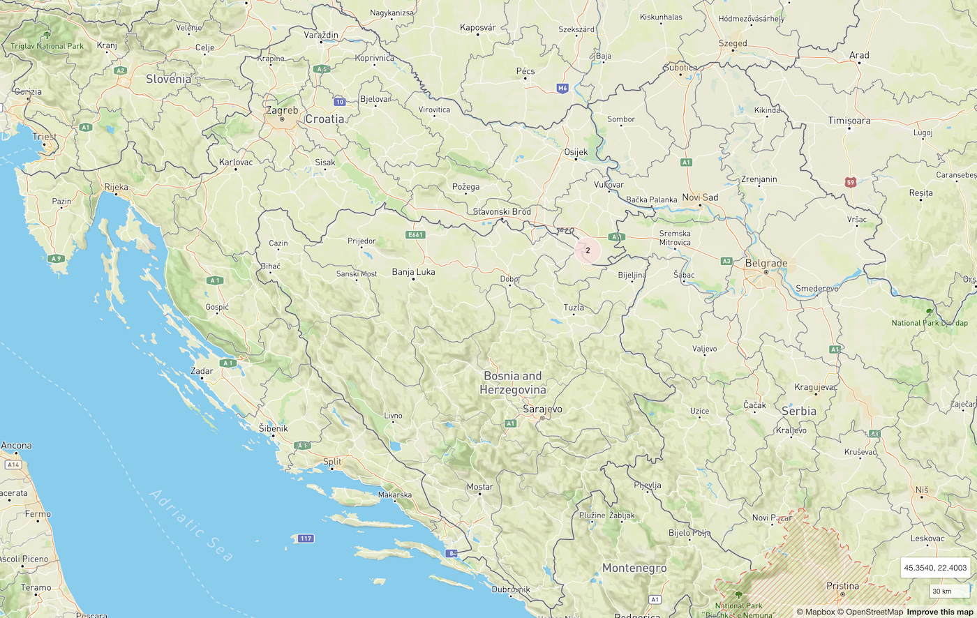 Map of the location of the first ASF outbreaks in Croatia