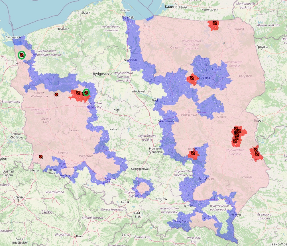 <p>Dos nuevos focos de PPA en Polonia marcados en verde</p>
