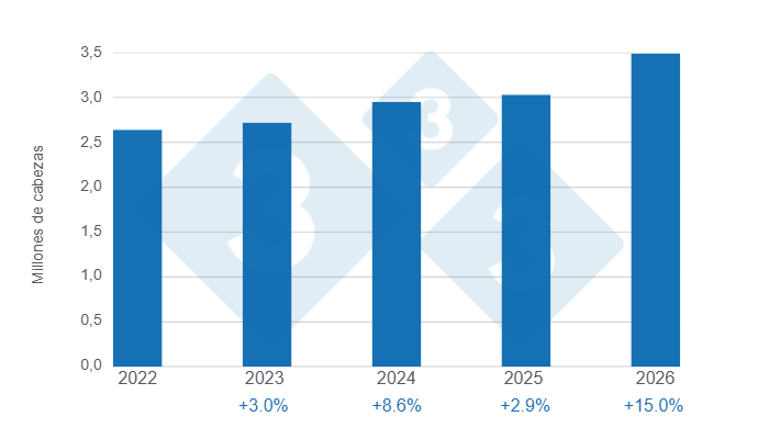 Gráfico 1: Evolución del beneficio de porcinos en el primer semestre de los últimos 5 años, variaciones anuales. Elaborado por el Departamento de Economía y Sostenibilidad de 333 Latinoamérica con datos de ESAG - DANE.