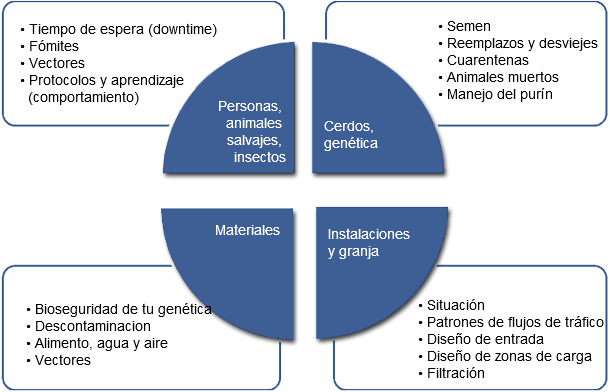 Common list of factors that are reviewed when a biosecurity program is being created or audited