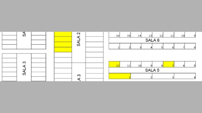 Map of the farm. The pens holding any tagged animal are shown in yellow