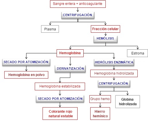 <p>Principales productos derivados de la fracci&oacute;n celular de la sangre de matadero</p>
