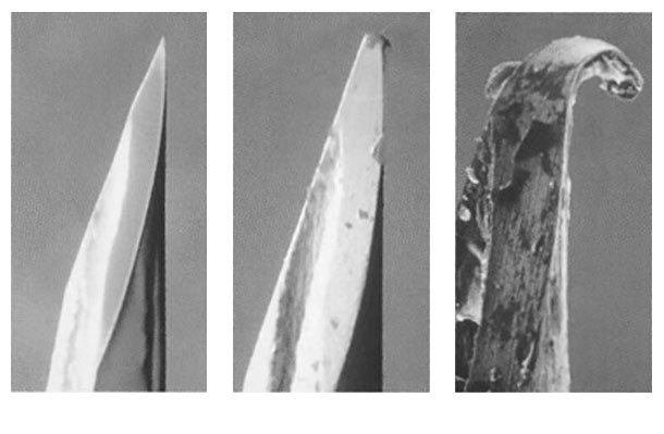 Picture 1: Hypodermic needles showing how quickly they become barbed and dull
