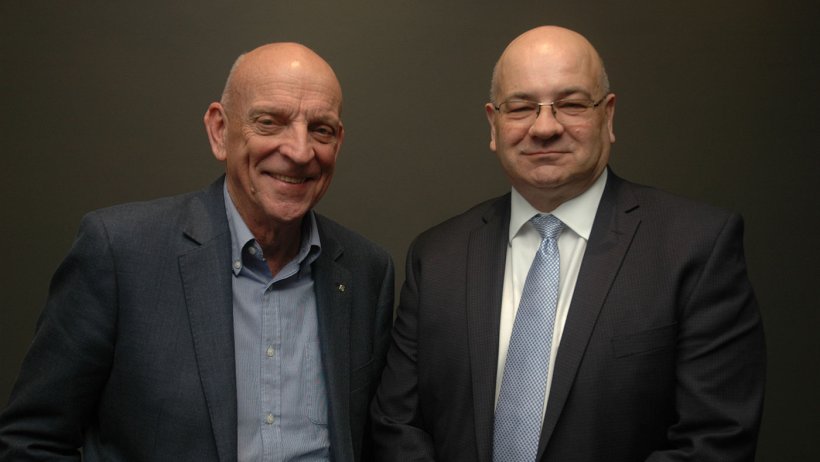 Australasian Pork Research Institute Limited Chairman Dennis Mutton (left) welcomed newly appointed APRIL Board member Dr Tony Peacock at APRIL&rsquo;s June Board meeting in Adelaide, South Australia.
