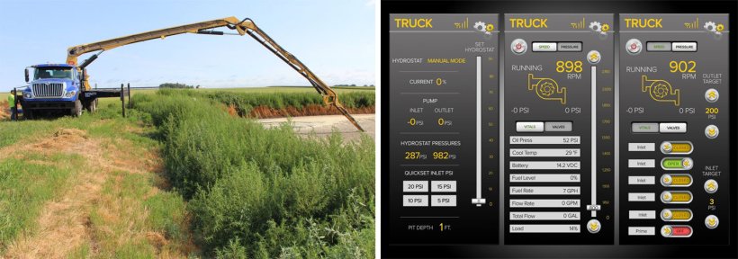 Left: 80’ Infinity Series Boom Truck. Right: NEXUS Controls