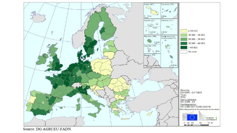FNVA per AWU by FADN region in 2015.