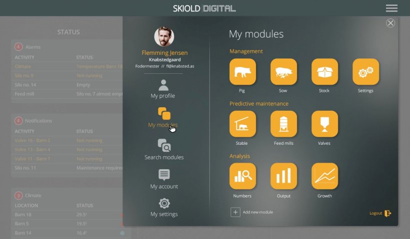 Skiold Digital will integrate all data from grain intake, over feed production to the abattoir stage.
