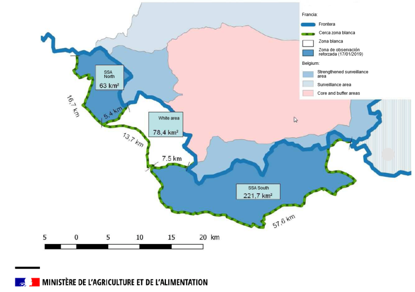 Map of the white area and the strengthened surveillance areas
