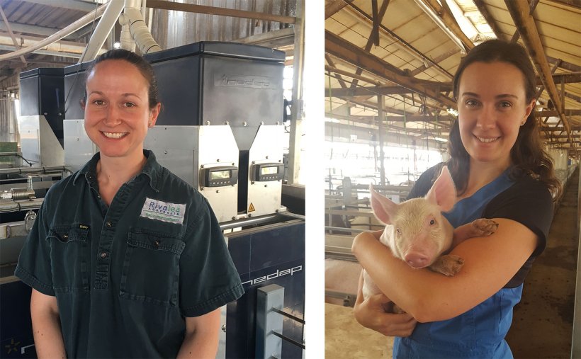 APRIL IPP Jess Craig, Rivalea, New South Wales (left) and APRIL IPP Sofie Pridgeon, Wasleys Piggery, SunPork Farms, South Australia (right).
