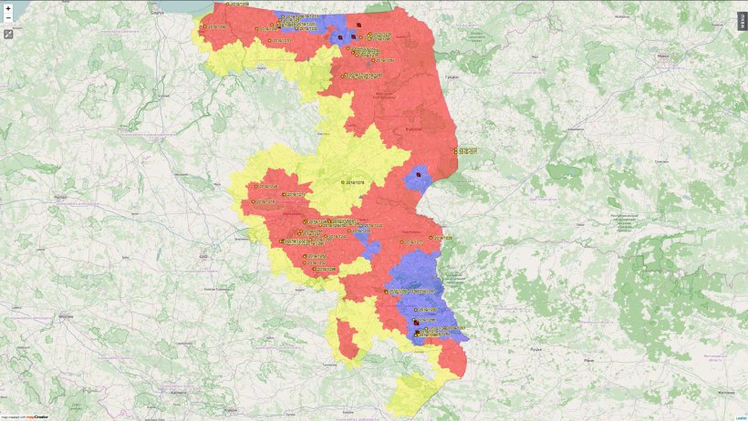 Location of the cases of ASF detected in domestic pigs in 2019.
