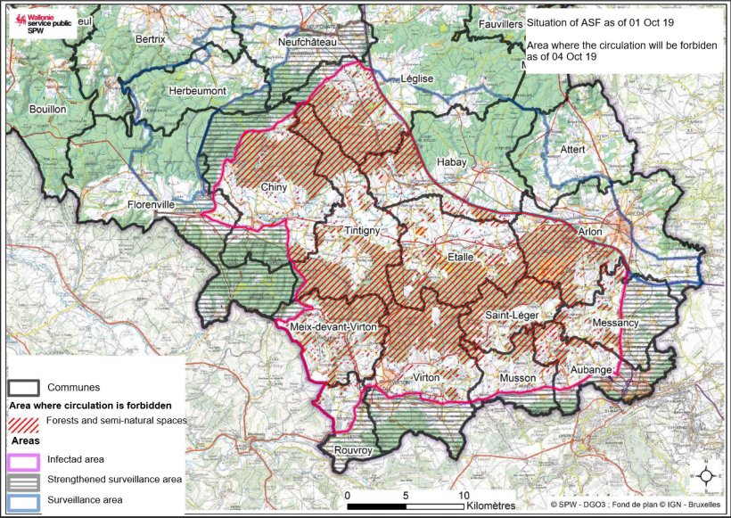 Map of the areas were the circulation will be forbidden as of October 4th, 2019.