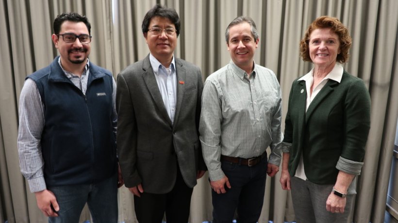 AASV Foundation Chair, Dr Lisa Tokach (far right) with Drs Edison Magalhaes, Jianqiang Zhang, and Cesar Corzo (from left), whose research proposals were selected for funding by the Foundation

