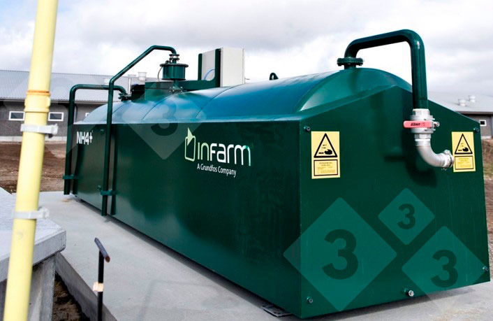 Figure 2. Acid storage tank on a pig farm in Denmark, that acidifies the slurry in the pits of the barn and outside storage in a controlled and automatic way.

