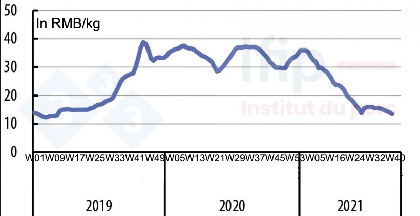 Weekly evolution of live prices in China. Source: Ministry of Agriculture of China.
