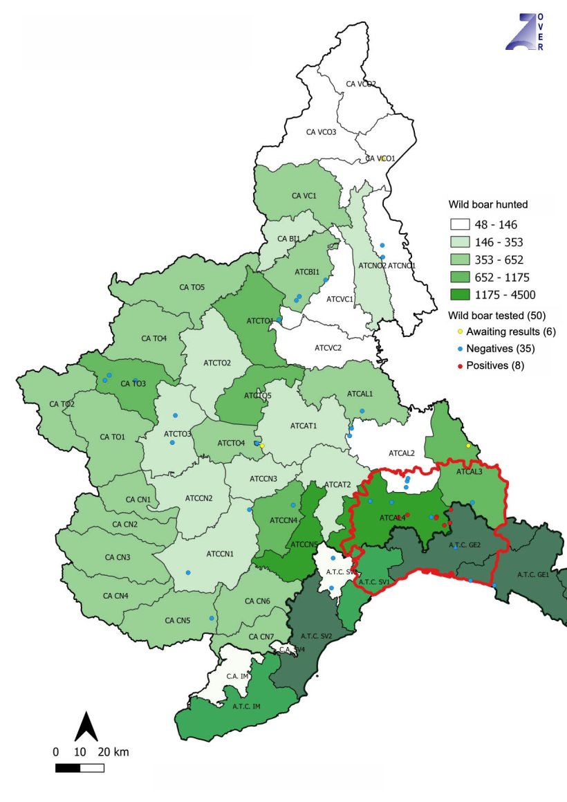 Animals tested negative and positive for ASF in Piemonte and Liguria (Italy). Source: IZSPLV