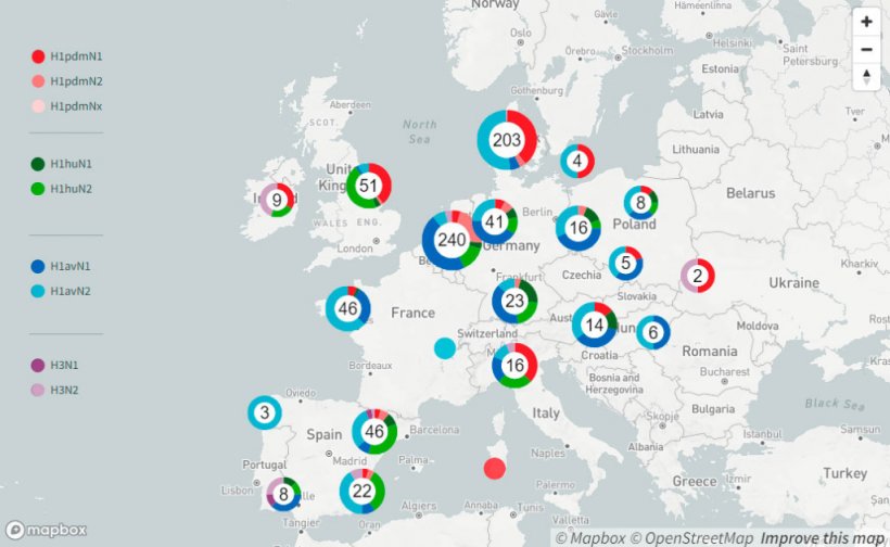 Figure 2. swIAV detection on farms in Europe, regionally clustered, first nine months of 2021
